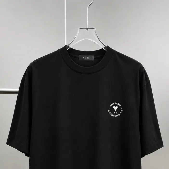 ami～ Embroidered heart-shaped Alogo design, "differentiation currency fabric" 7A antibacterial short-sleeved tee, the upper body is very comfortable, Same Style half-sleeves for men and women, dropped shoulders and loose fit Color: Black White Coffee Brown Size: S (90-130 pounds) M (125-150 pounds) L (135-165 pounds) XL (160-190 pounds) XXL (185-220 pounds)